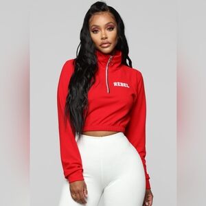 Fashion Nova Red Cropped Half-Zip Rebel Lightweight Sweatshirt Sz Sm